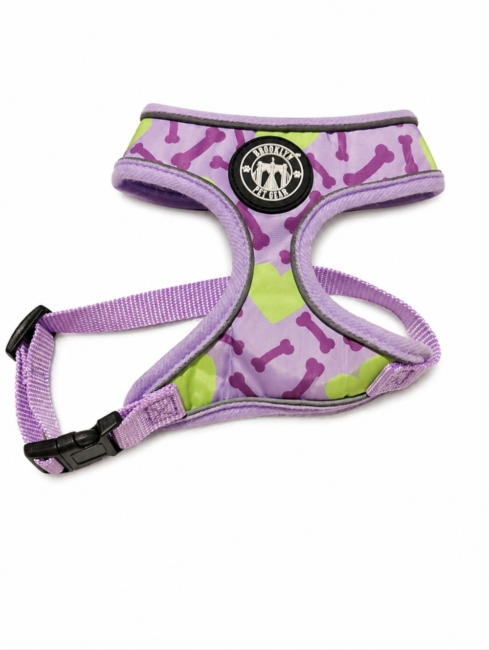 Purple & Green Bone Print Dog Harness Size Small